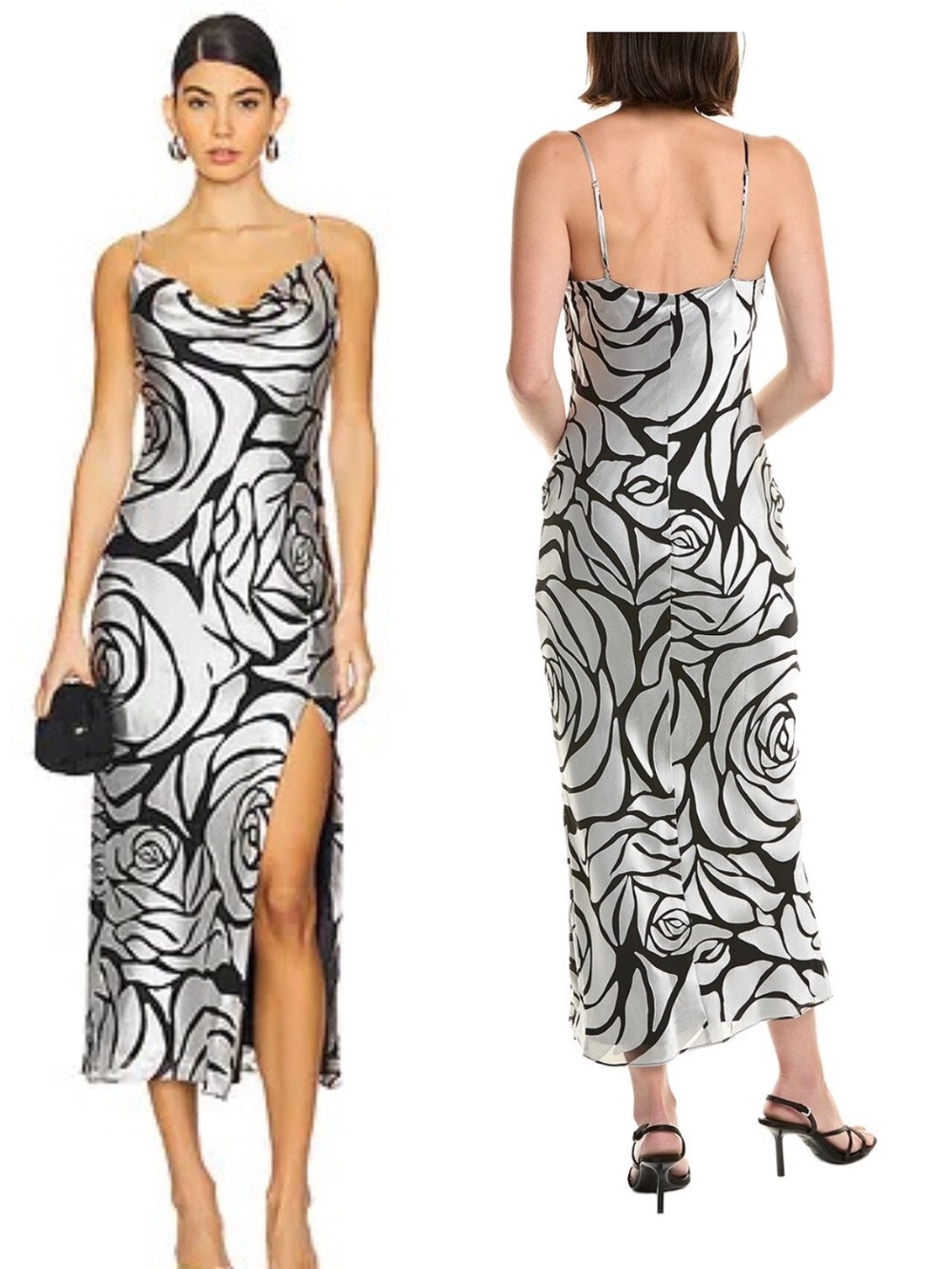 MILLY Innessa Cowl Rose Devore Slip Dress Silver Black Size 6 NWT $550 90s Y2K